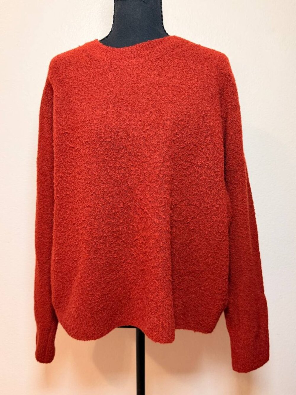 Banana Republic Rust Red Boucle Sweater Cozy Textured Fall Coastal Grandma